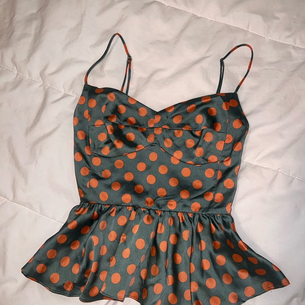 Zara Polka Dot Peplum Top - Orange and Green
